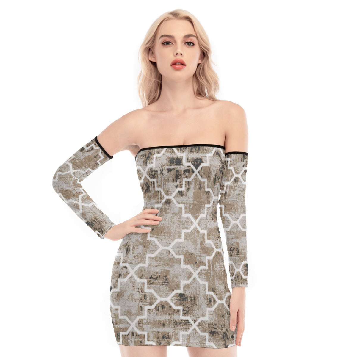 All-Over Print Women's Off-shoulder Back Lace-up Dress