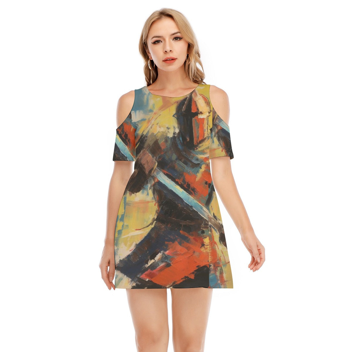 All-Over Print Women's Cold Shoulder Dress | 190GSM Cotton