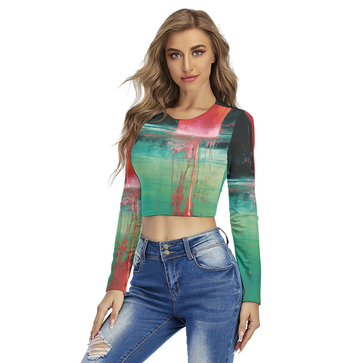 All-Over Print Women's Round Neck Crop Top T-Shirt