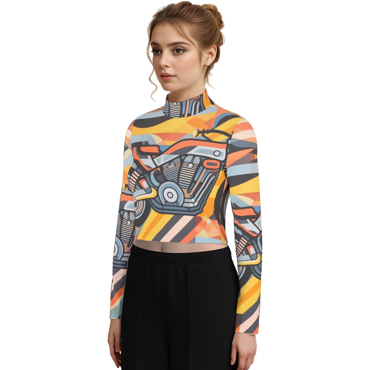 Eco-Friendly All-Over Print Women's Turtleneck T-shirt With Long Sleeve