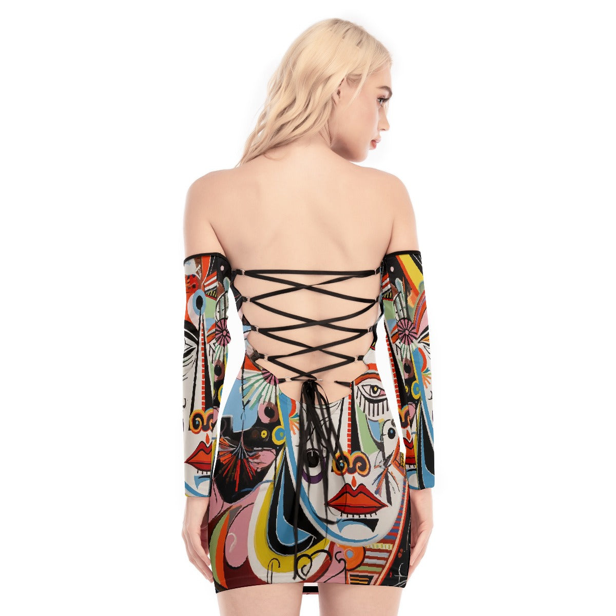 All-Over Print Women's Off-shoulder Back Lace-up Dress