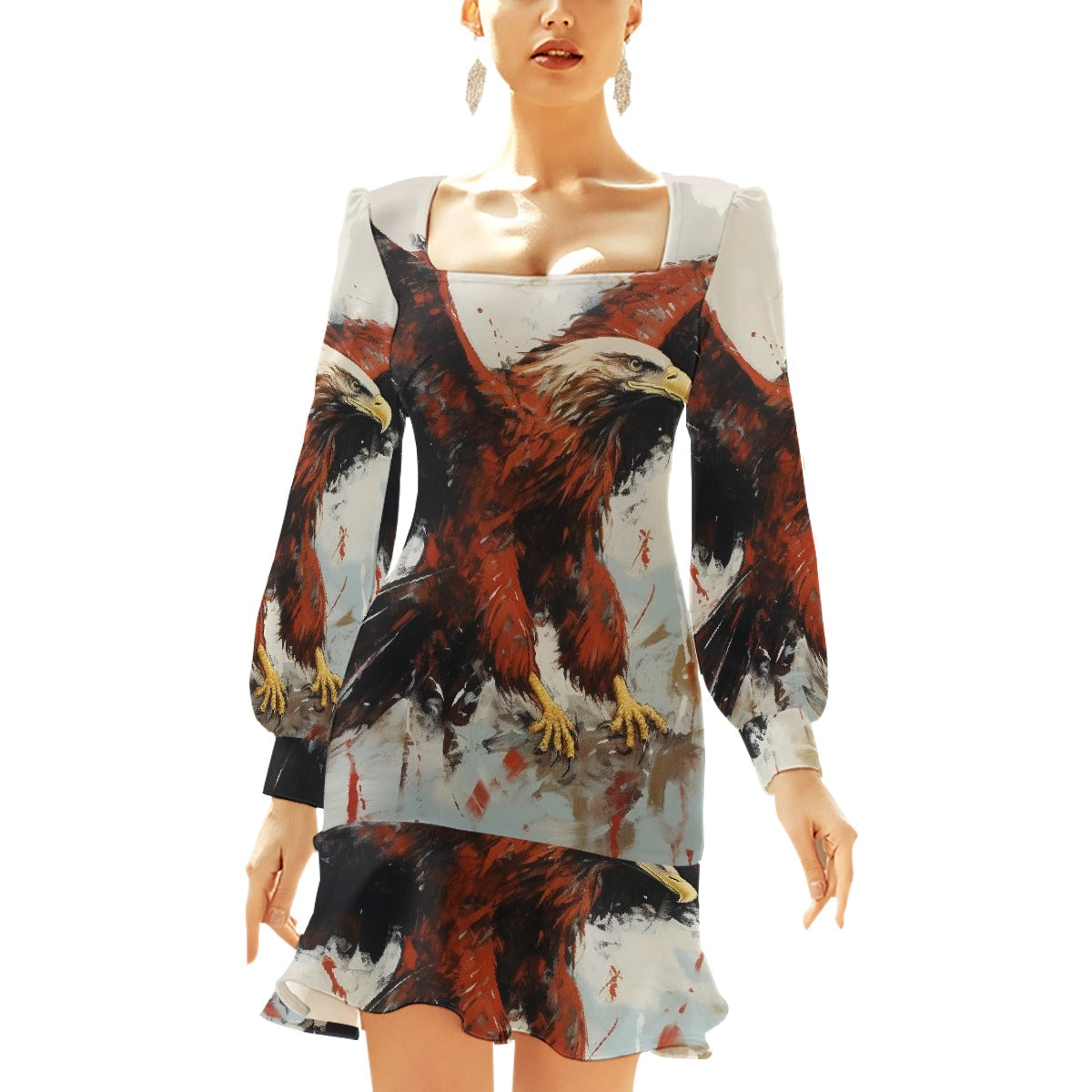 All-Over Print Women's Ruffle Hem Skinny Dress