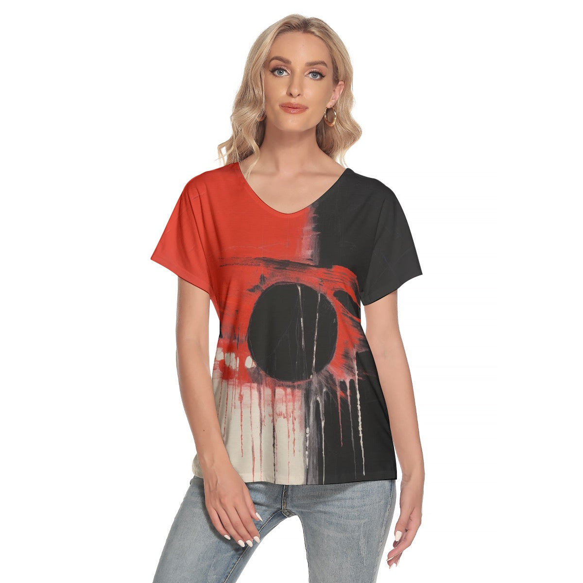 All-Over Print Women's Loose V-neck Short Sleeve T-shirt