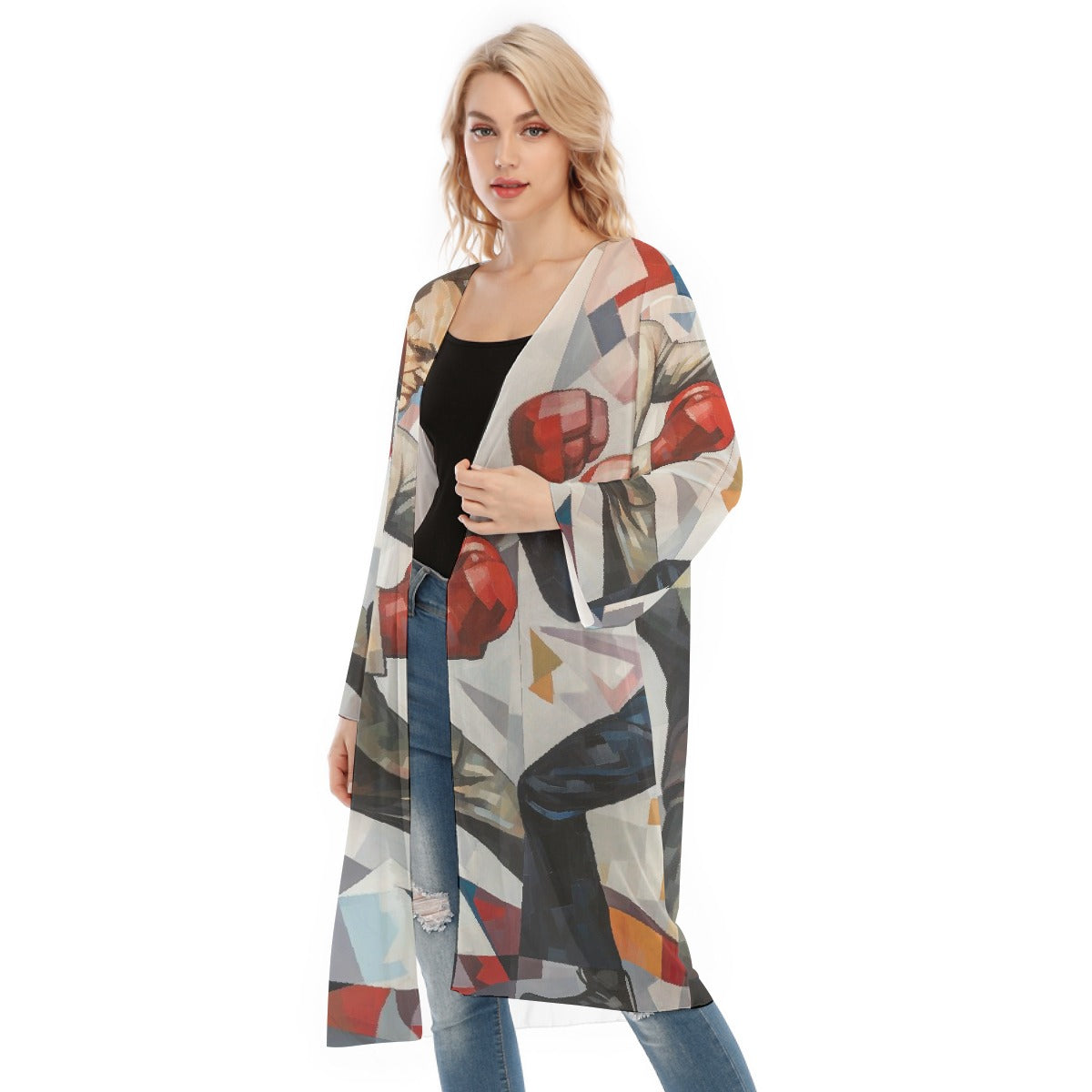 All- Over Print Women's Long Sleeve Mesh Cardigan