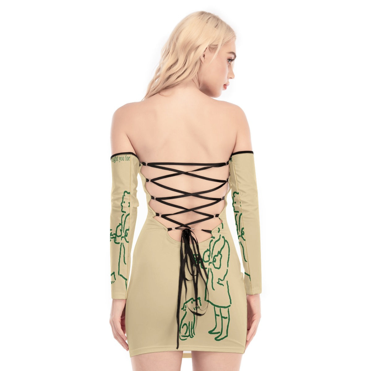 All-Over Print Women's Off-shoulder Back Lace-up Dress