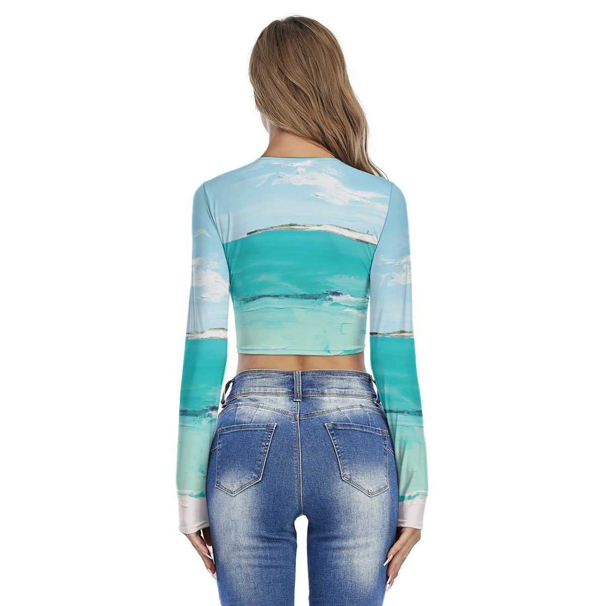 All-Over Print Women's Round Neck Crop Top T-Shirt