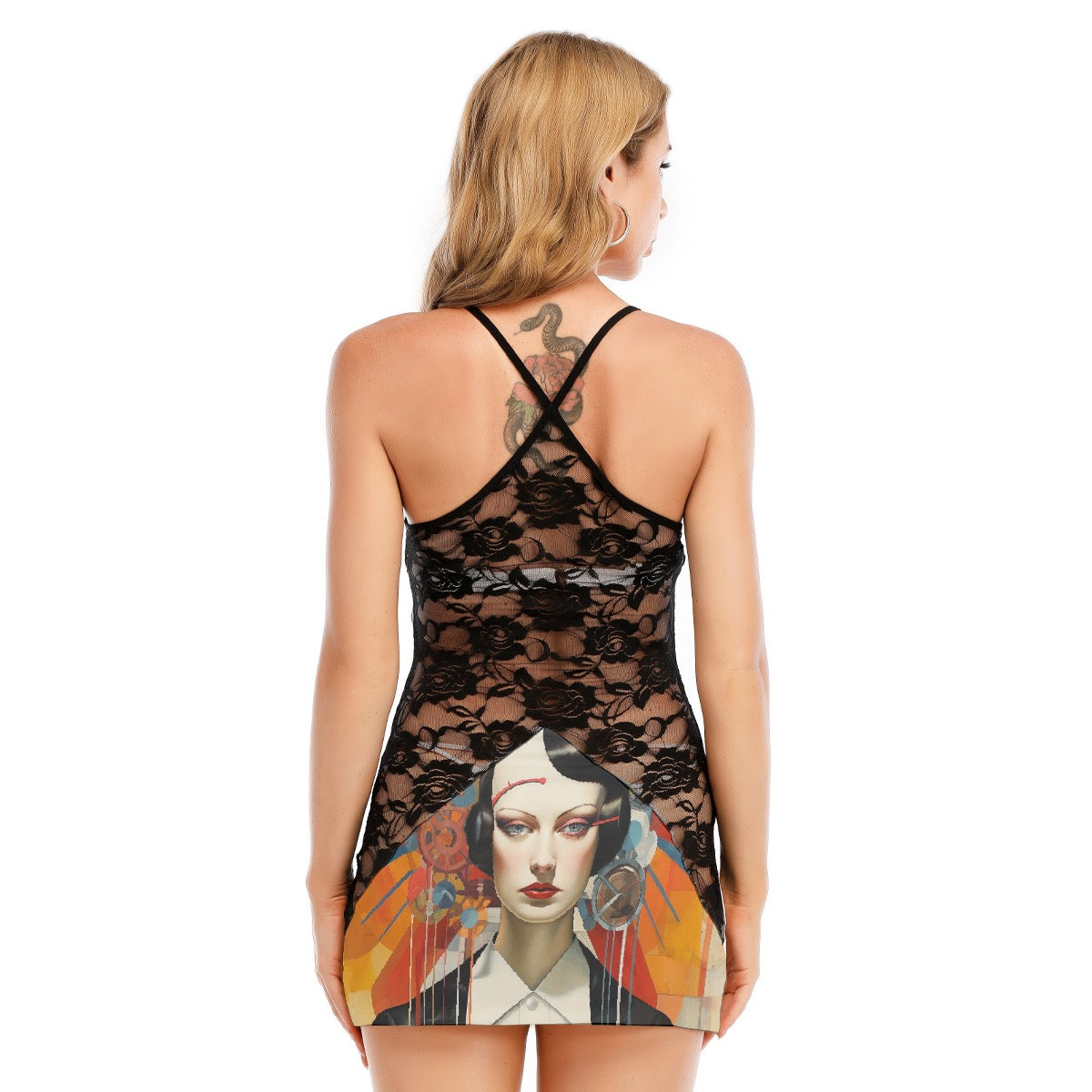 All-Over Print Women's Black Lace Cami Dress