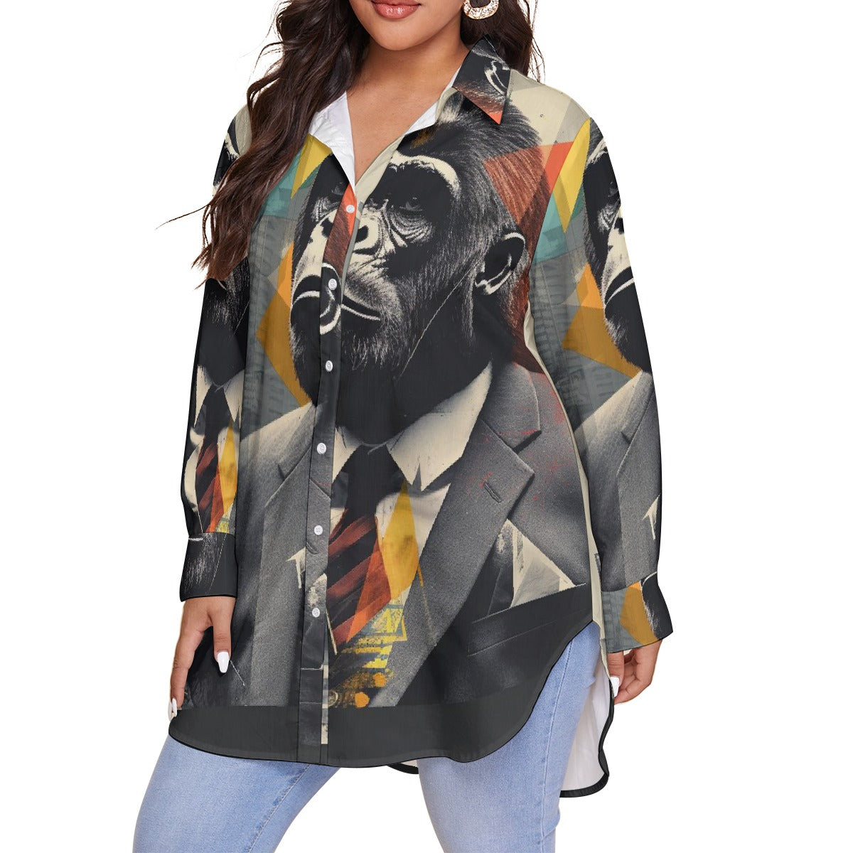 All-Over Print Women's Shirt With Long Sleeve(Plus Size)