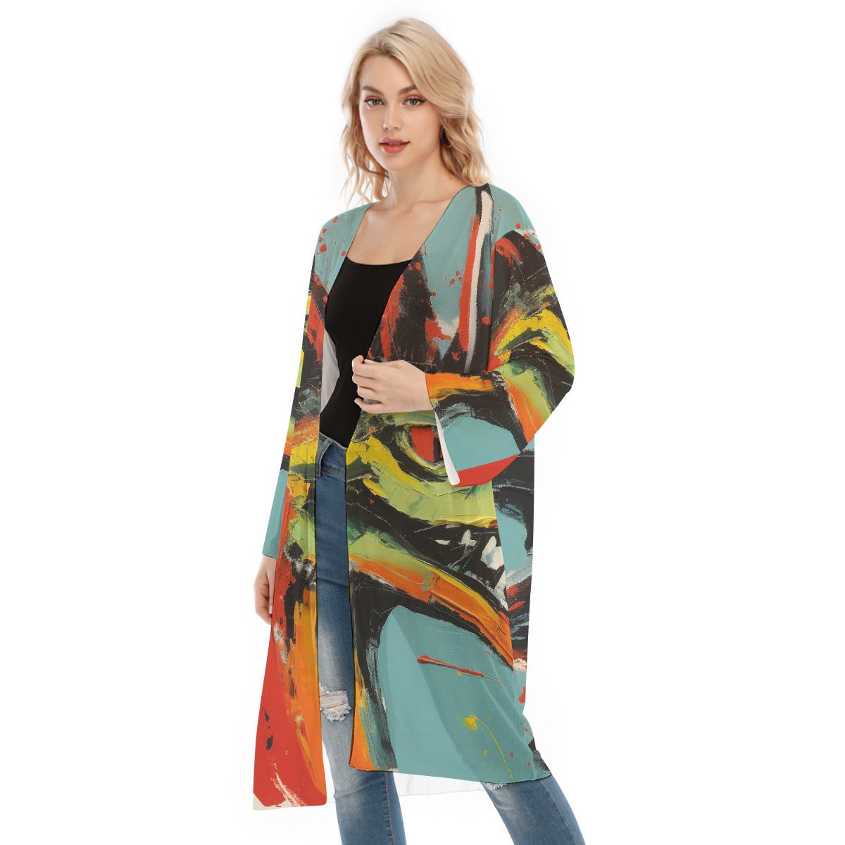 All- Over Print Women's Long Sleeve Mesh Cardigan