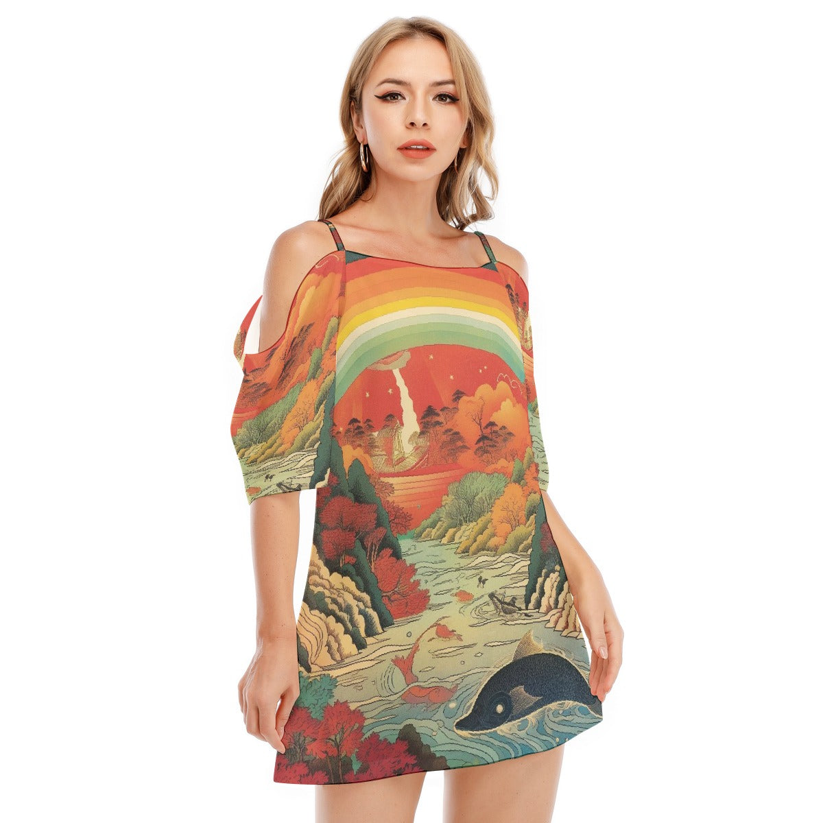 All-Over Print Women's Off-shoulder Cami Dress