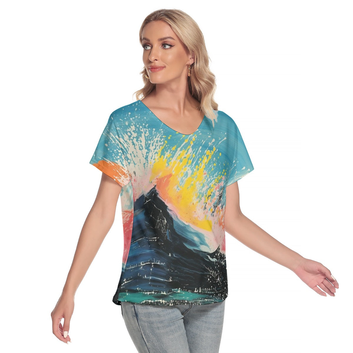 All-Over Print Women's Loose V-neck Short Sleeve T-shirt