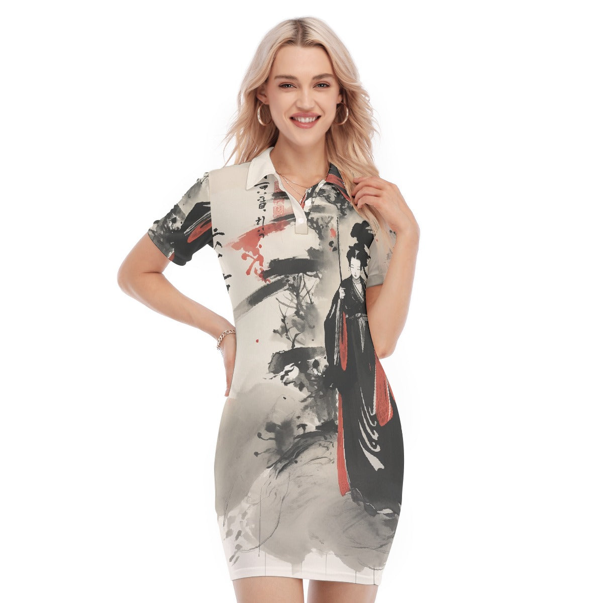 All-Over Print Women's Polo Collar Dress