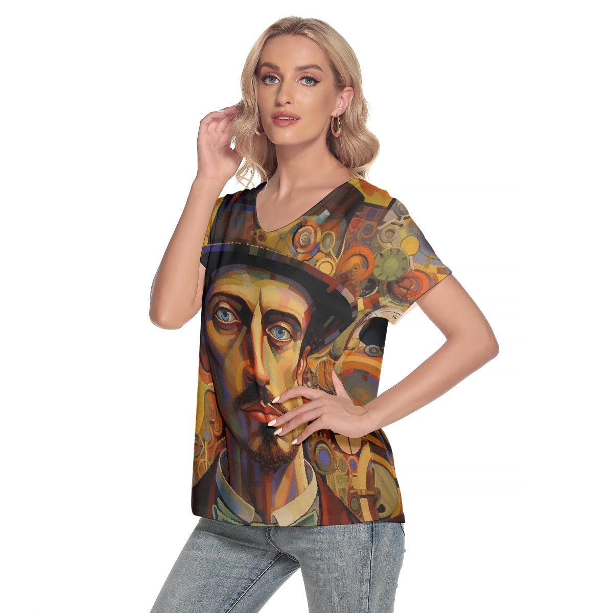 All-Over Print Women's Loose V-neck Short Sleeve T-shirt