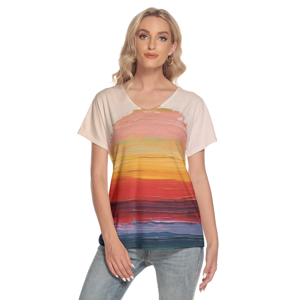 All-Over Print Women's Loose V-neck Short Sleeve T-shirt