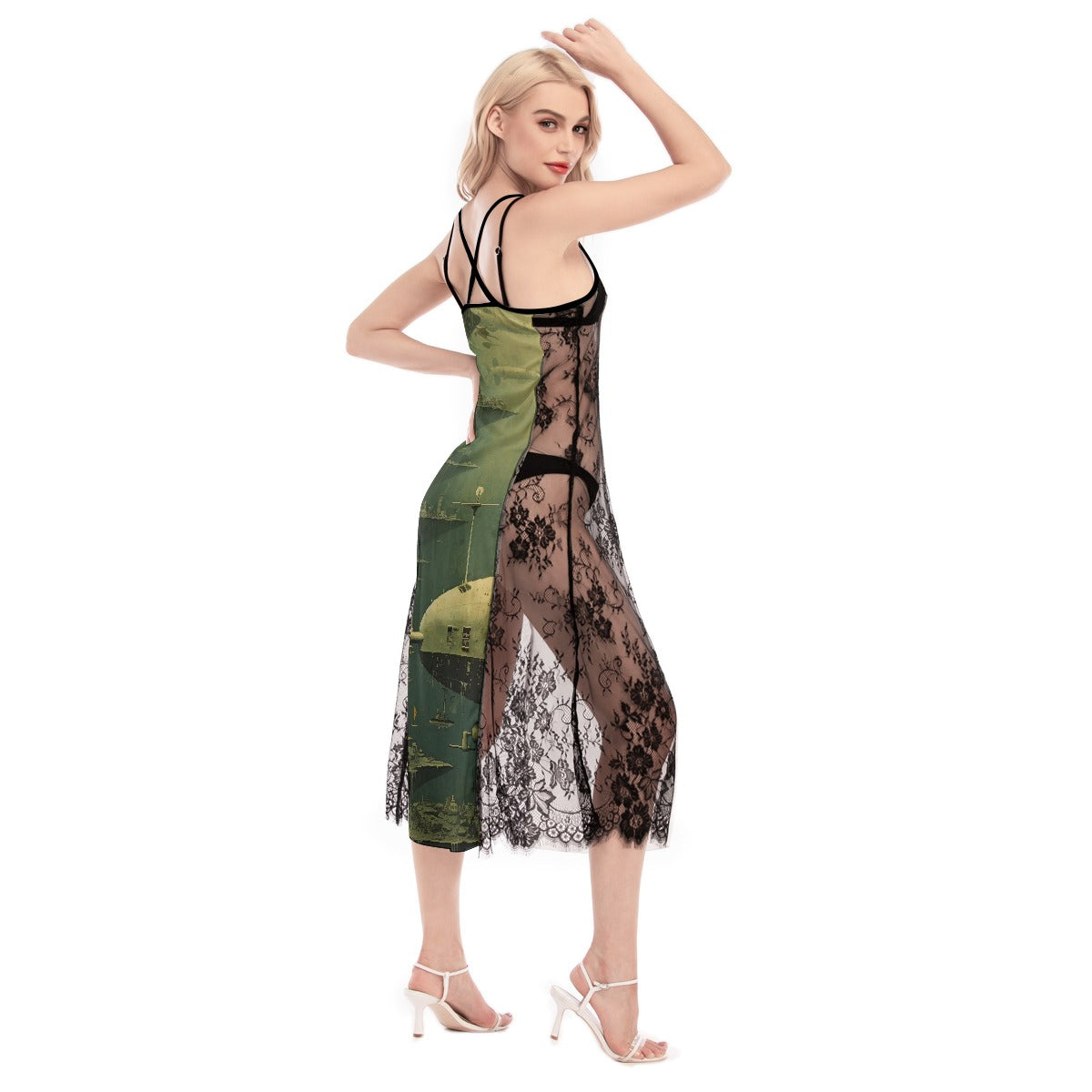 All-Over Print Women's Lace Cami Cross Back Dress