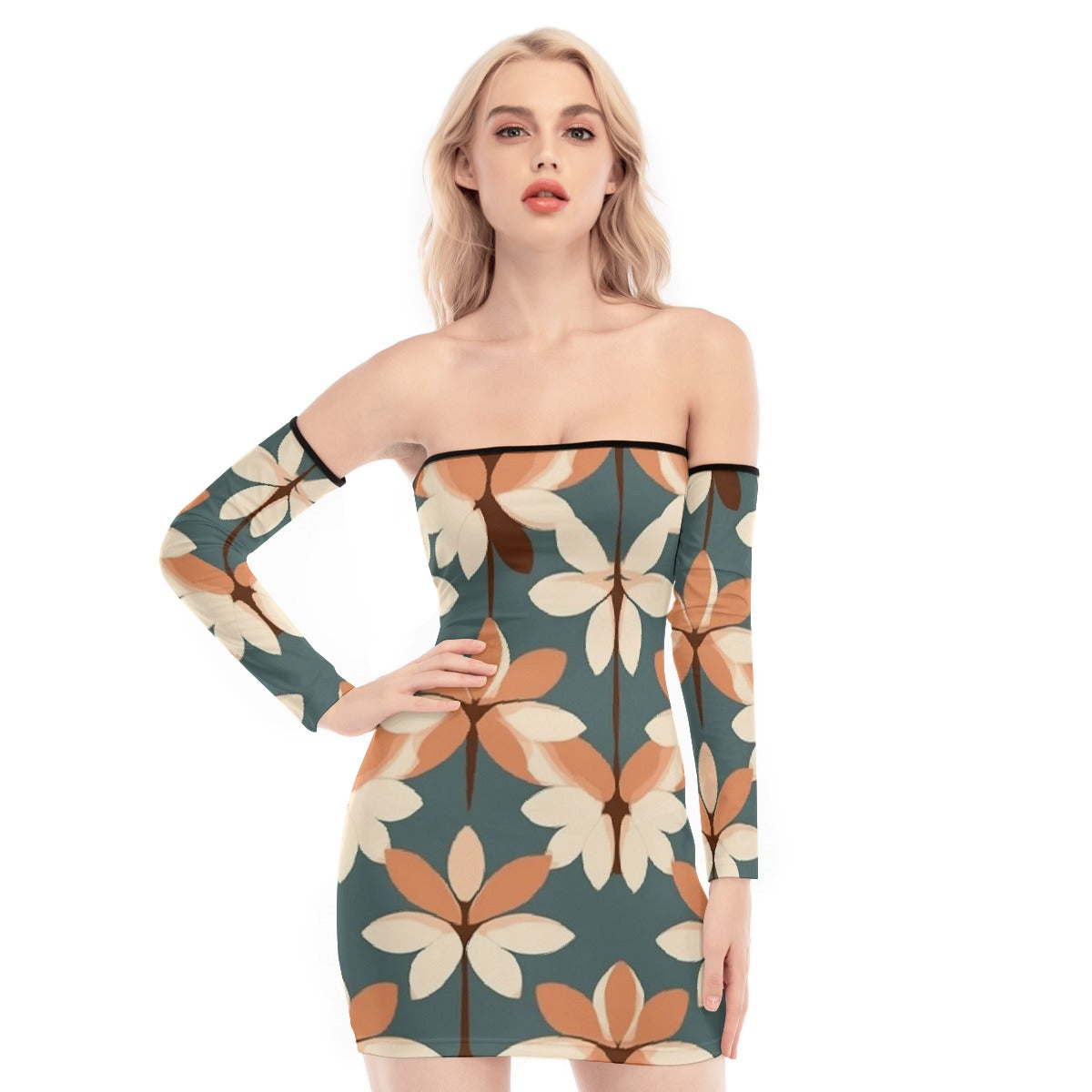 All-Over Print Women's Off-shoulder Back Lace-up Dress