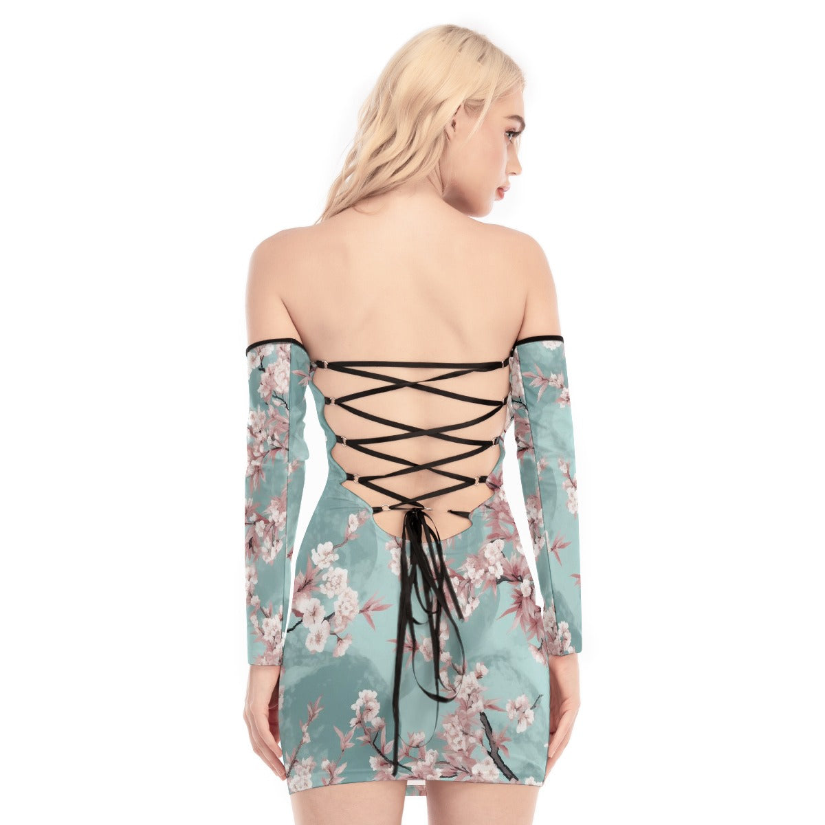 All-Over Print Women's Off-shoulder Back Lace-up Dress