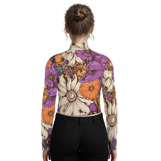 Eco-Friendly All-Over Print Women's Turtleneck T-shirt With Long Sleeve