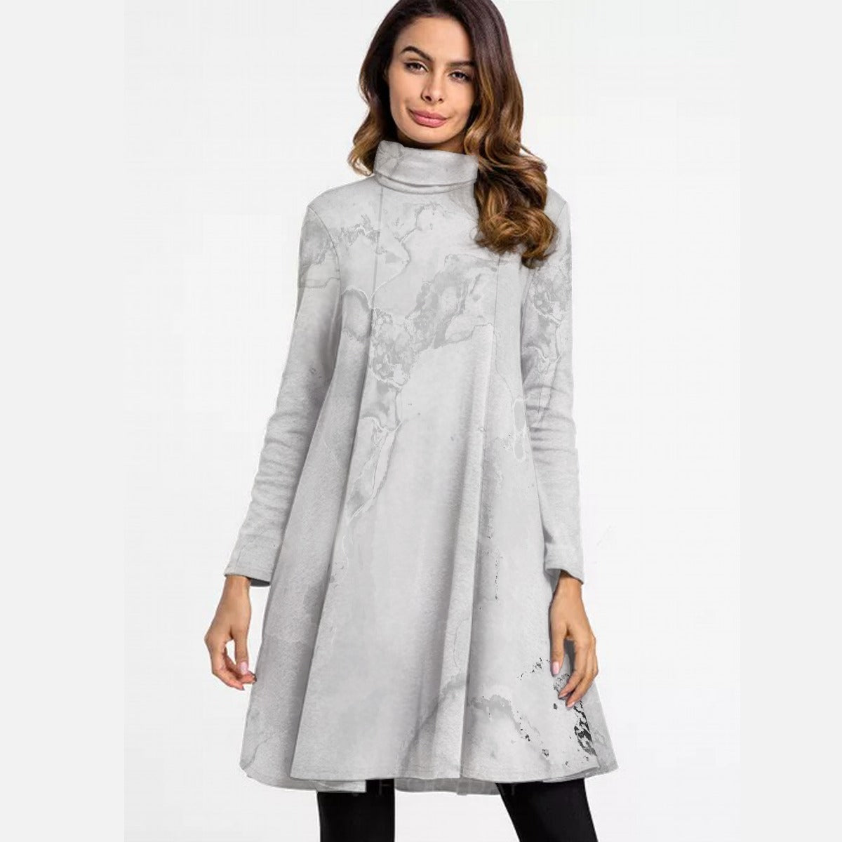 All-Over Print Women's High Neck Dress With Long Sleeve