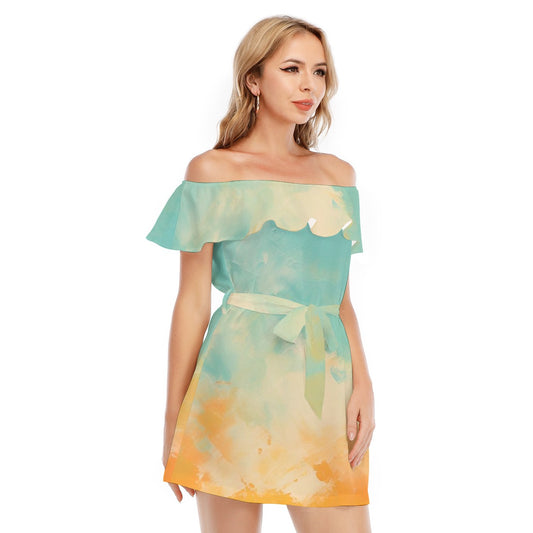 All-Over Print Women's Off-shoulder Dress With Ruffle