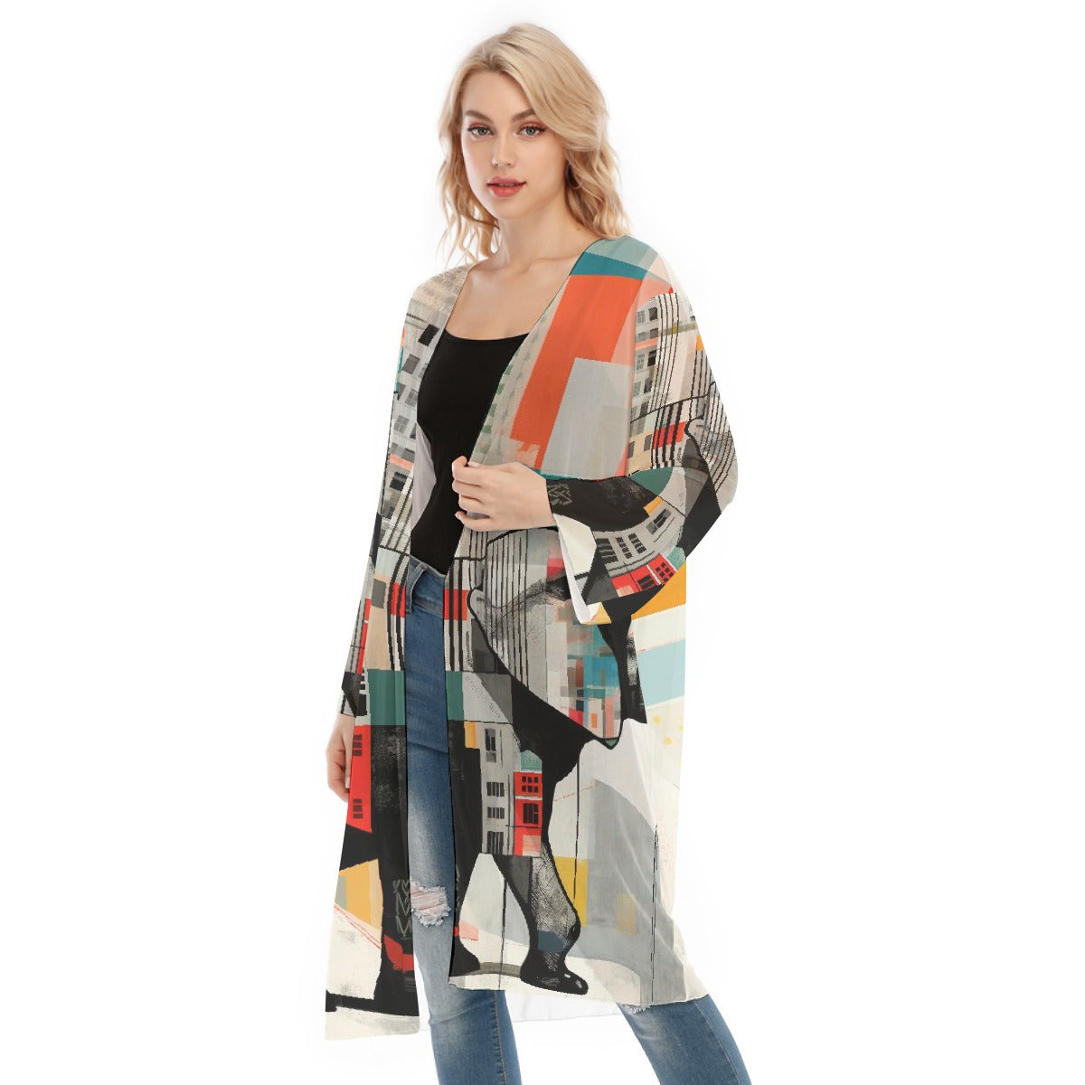 All- Over Print Women's Long Sleeve Mesh Cardigan