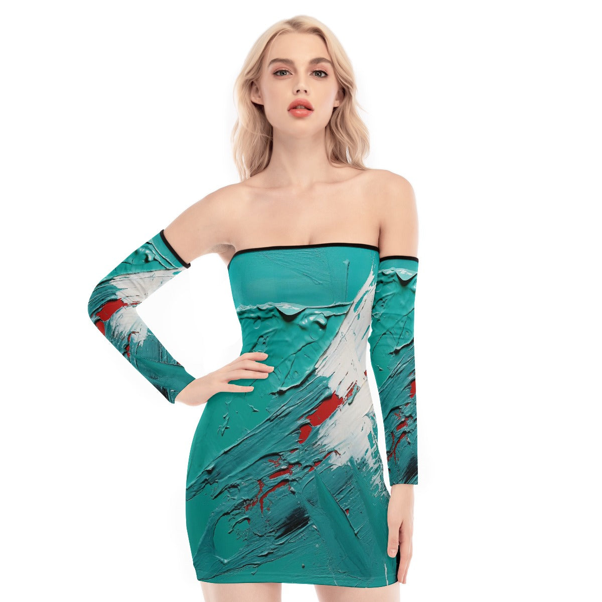 All-Over Print Women's Off-shoulder Back Lace-up Dress