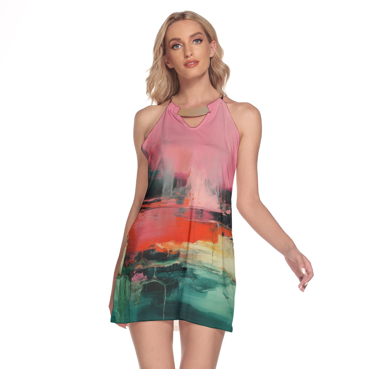 All-Over Print Women's Round Neck Above Knee Dress