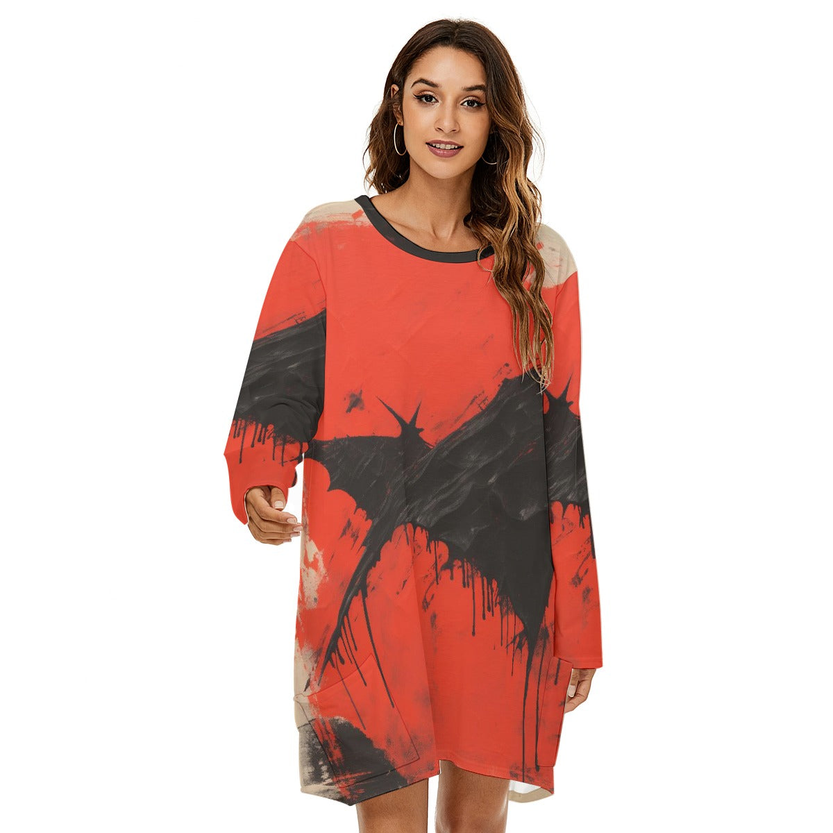 All-Over Print  Women's Loose Crew Neck Dress