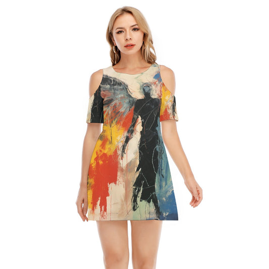 All-Over Print Women's Cold Shoulder Dress | 190GSM Cotton