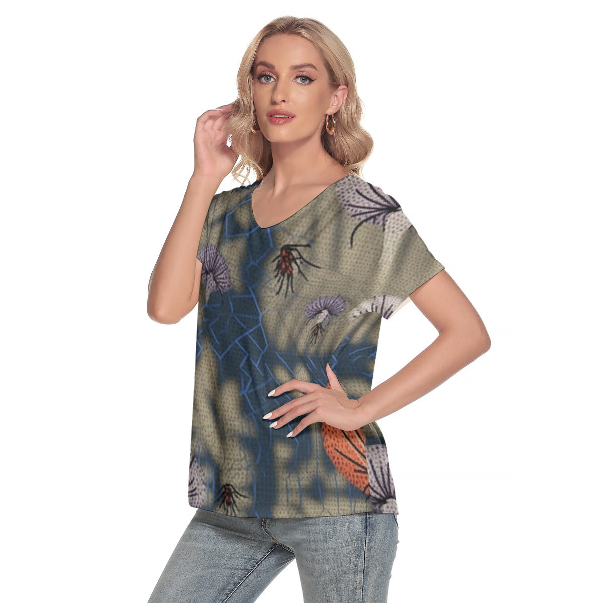 All-Over Print Women's Loose V-neck Short Sleeve T-shirt