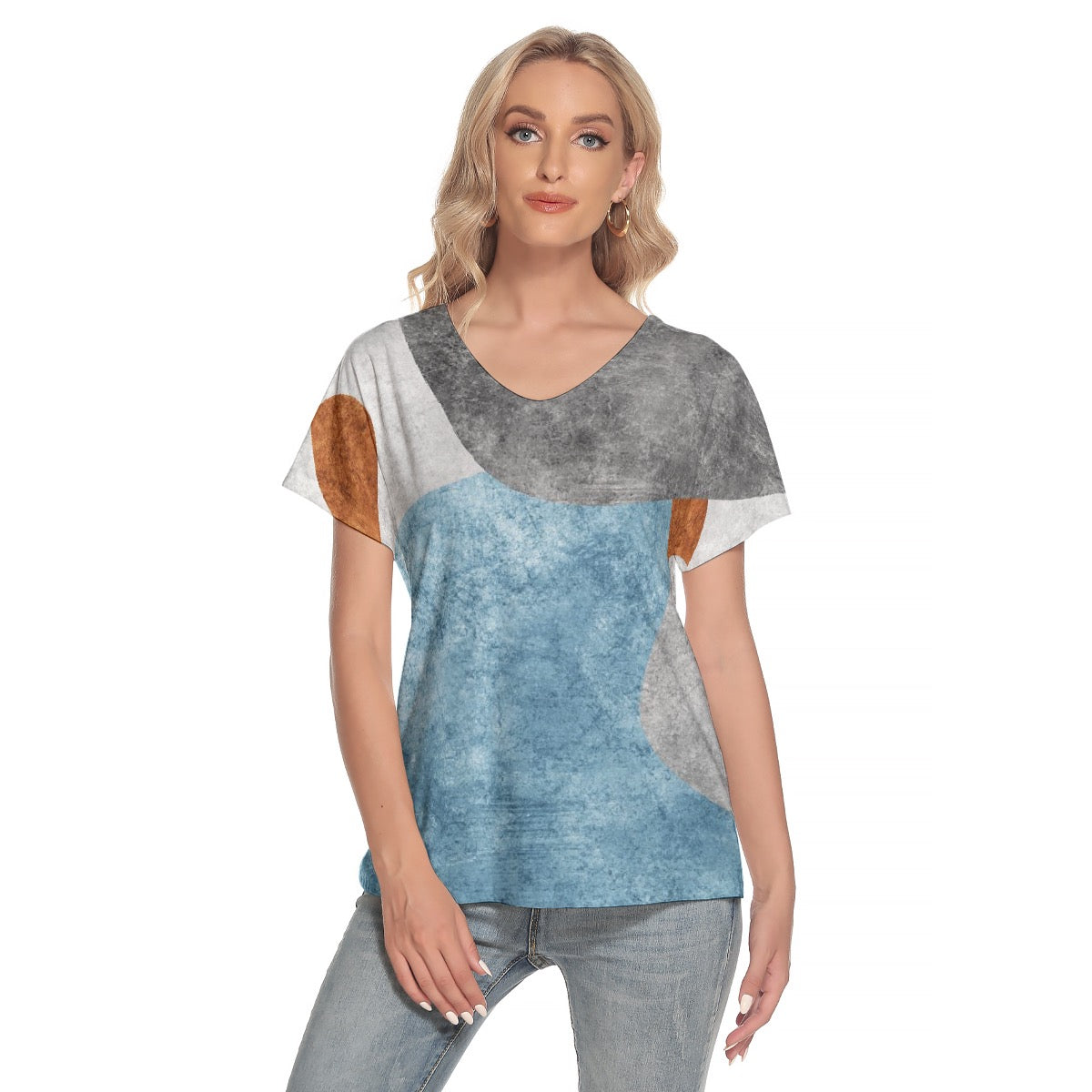 All-Over Print Women's Loose V-neck Short Sleeve T-shirt