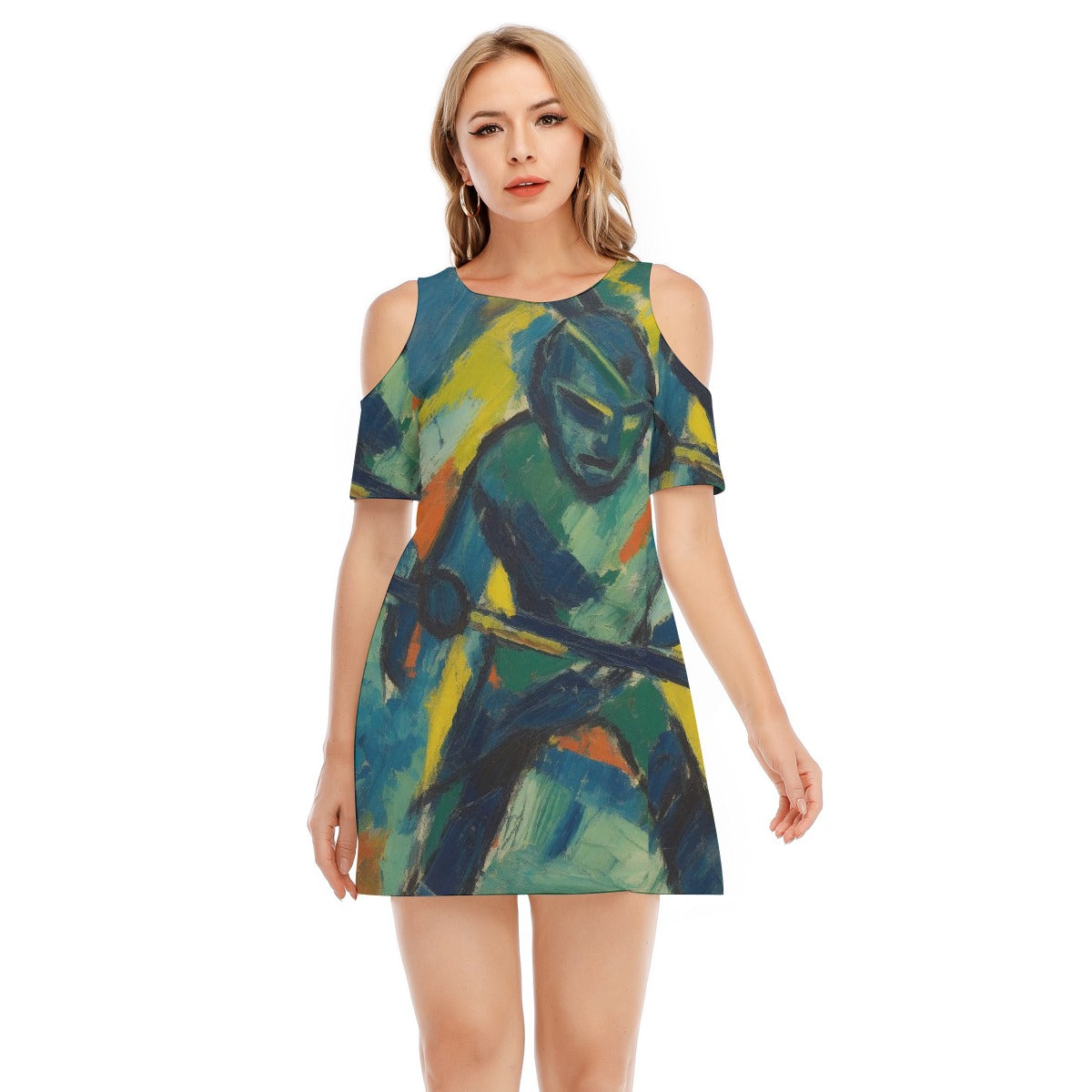 All-Over Print Women's Cold Shoulder Dress | 190GSM Cotton