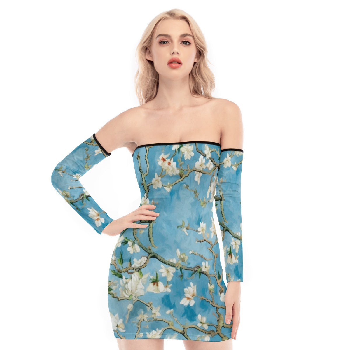 All-Over Print Women's Off-shoulder Back Lace-up Dress