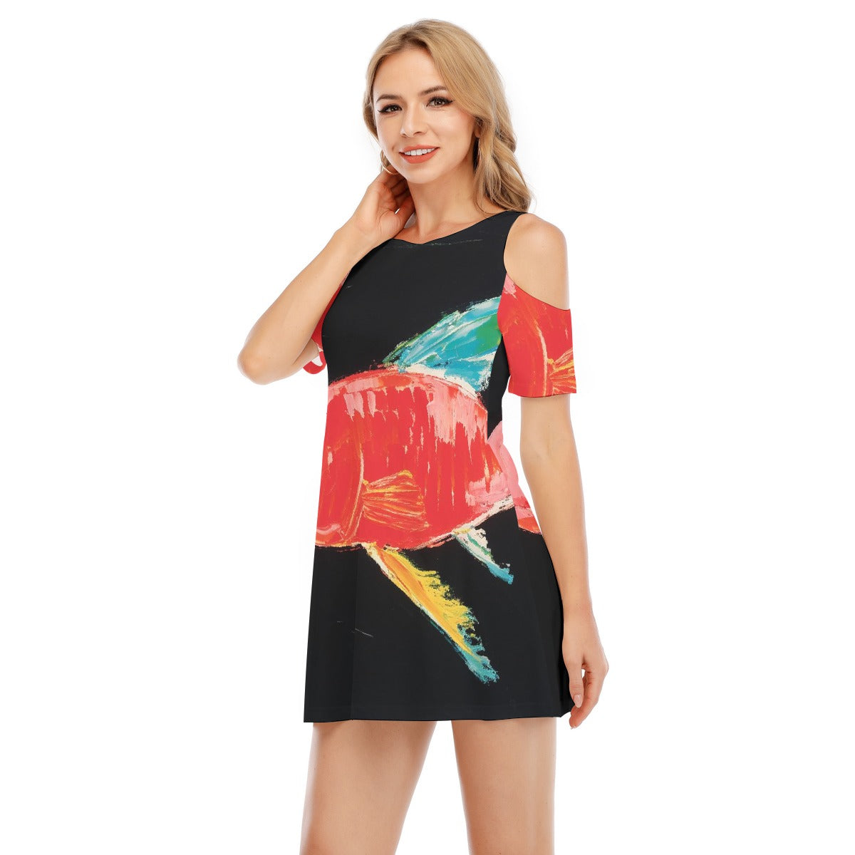 All-Over Print Women's Cold Shoulder Dress | 190GSM Cotton