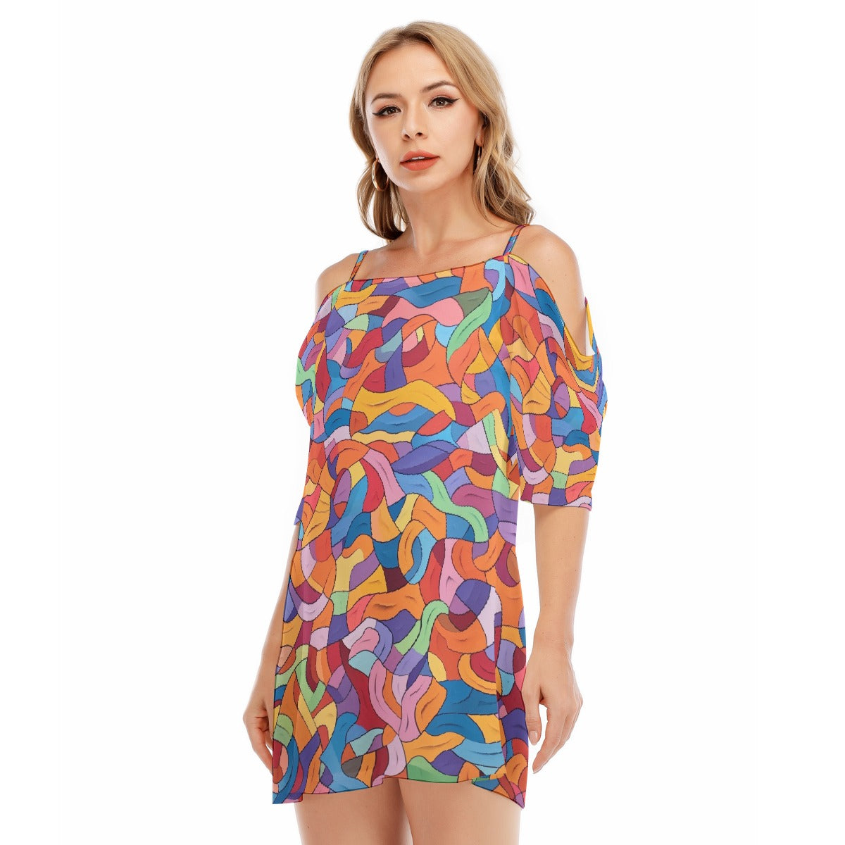 All-Over Print Women's Off-shoulder Cami Dress