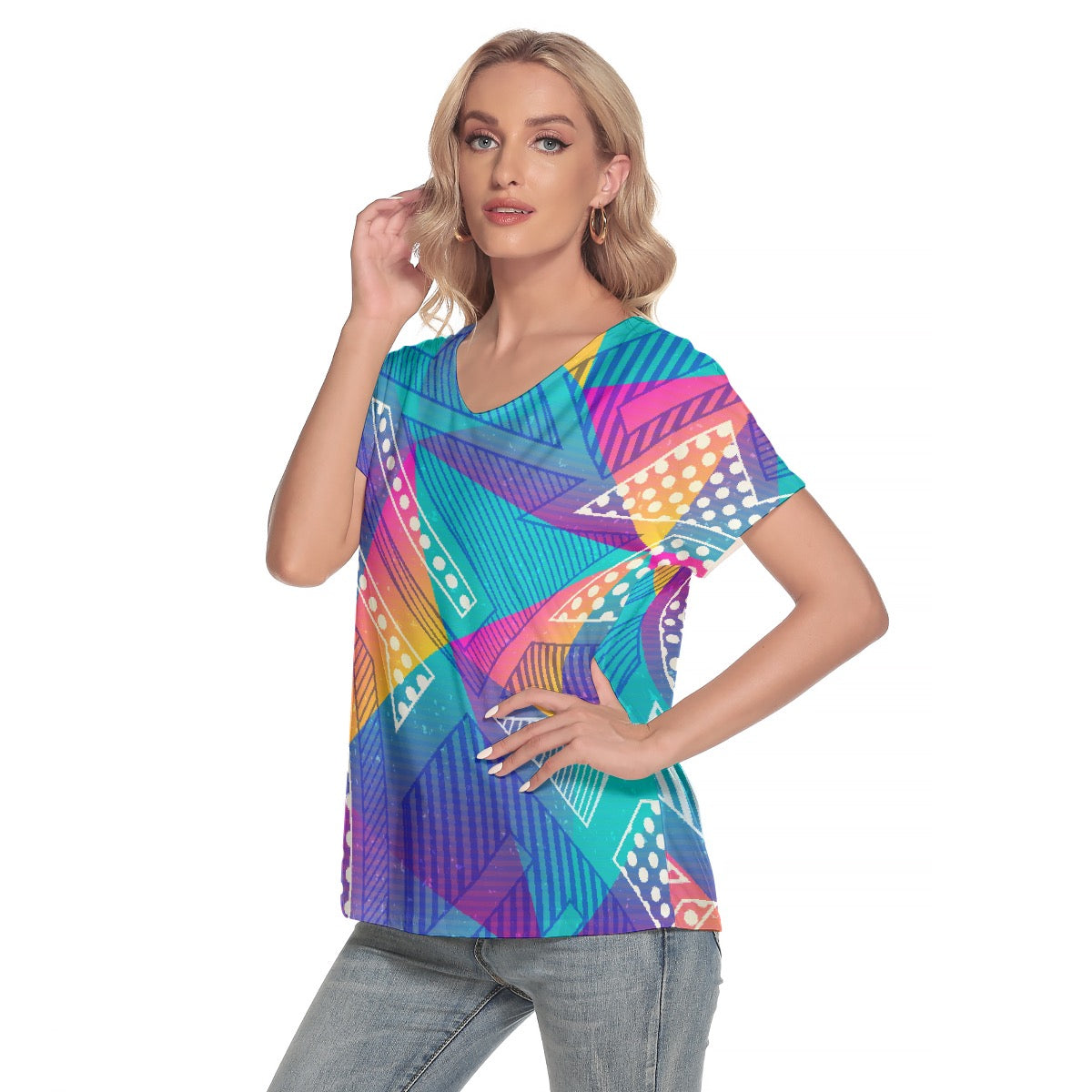 All-Over Print Women's Loose V-neck Short Sleeve T-shirt