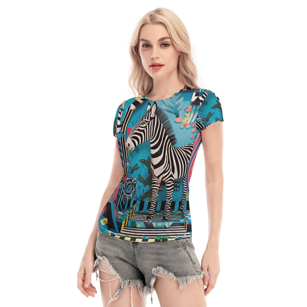 All-Over Print Women's Short Sleeve Mesh Blouse