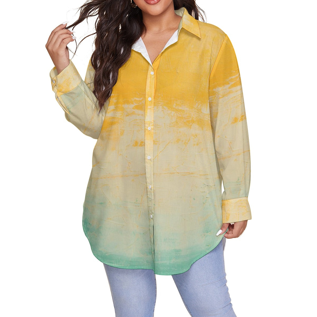 All-Over Print Women's Shirt With Long Sleeve(Plus Size)