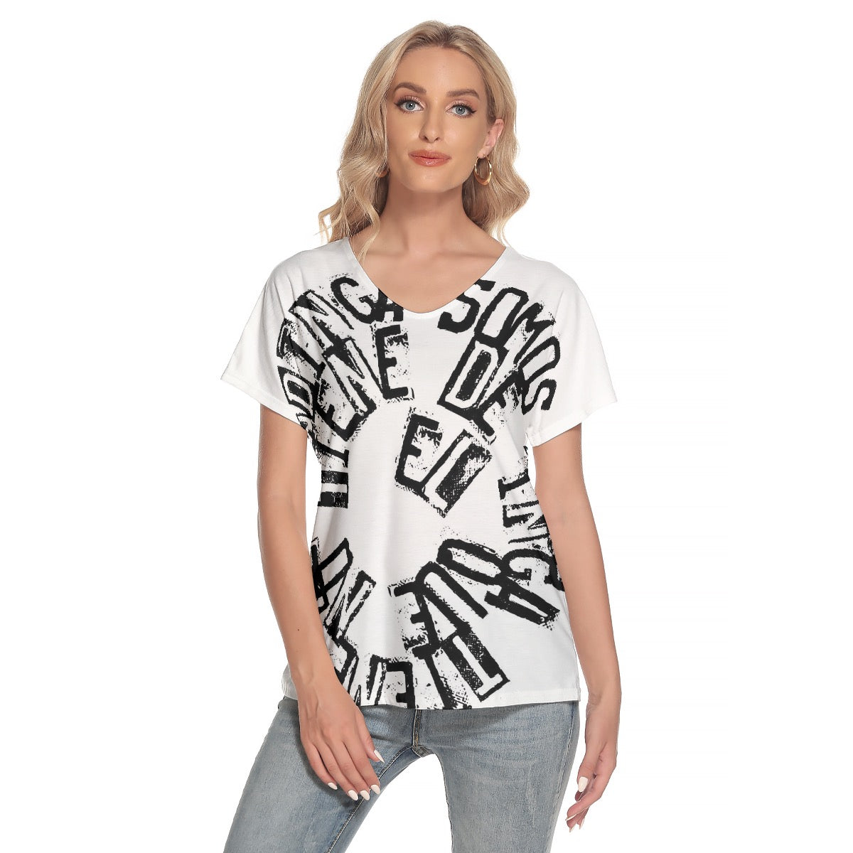 All-Over Print Women's Loose V-neck Short Sleeve T-shirt