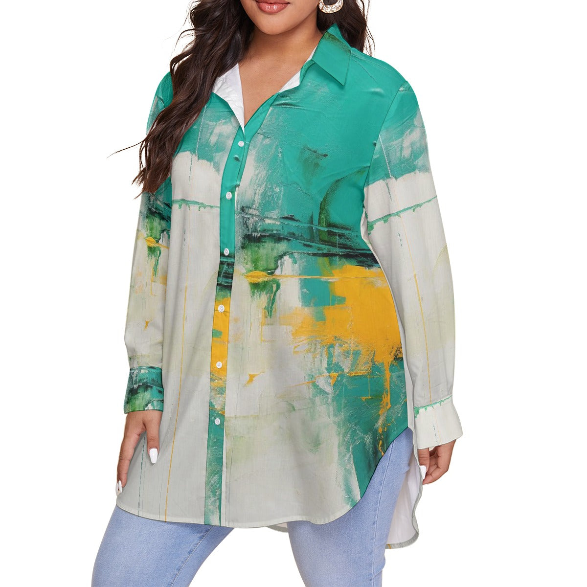 All-Over Print Women's Shirt With Long Sleeve(Plus Size)