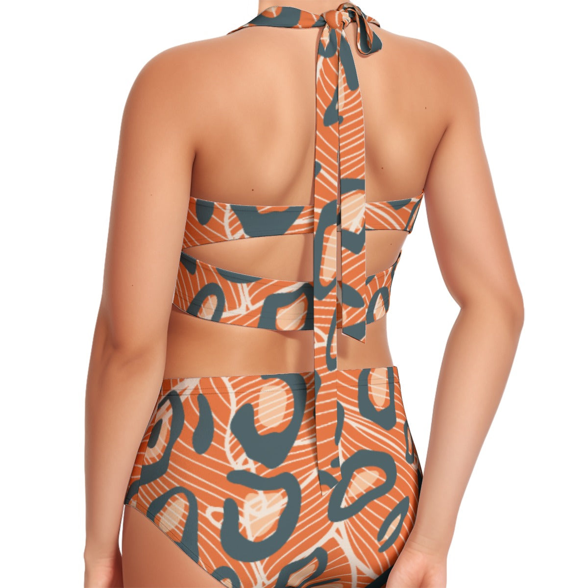 All-Over Print Women's Swimsuit Set With Halter