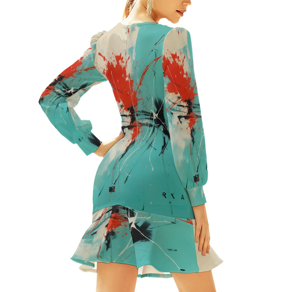 All-Over Print Women's Ruffle Hem Skinny Dress