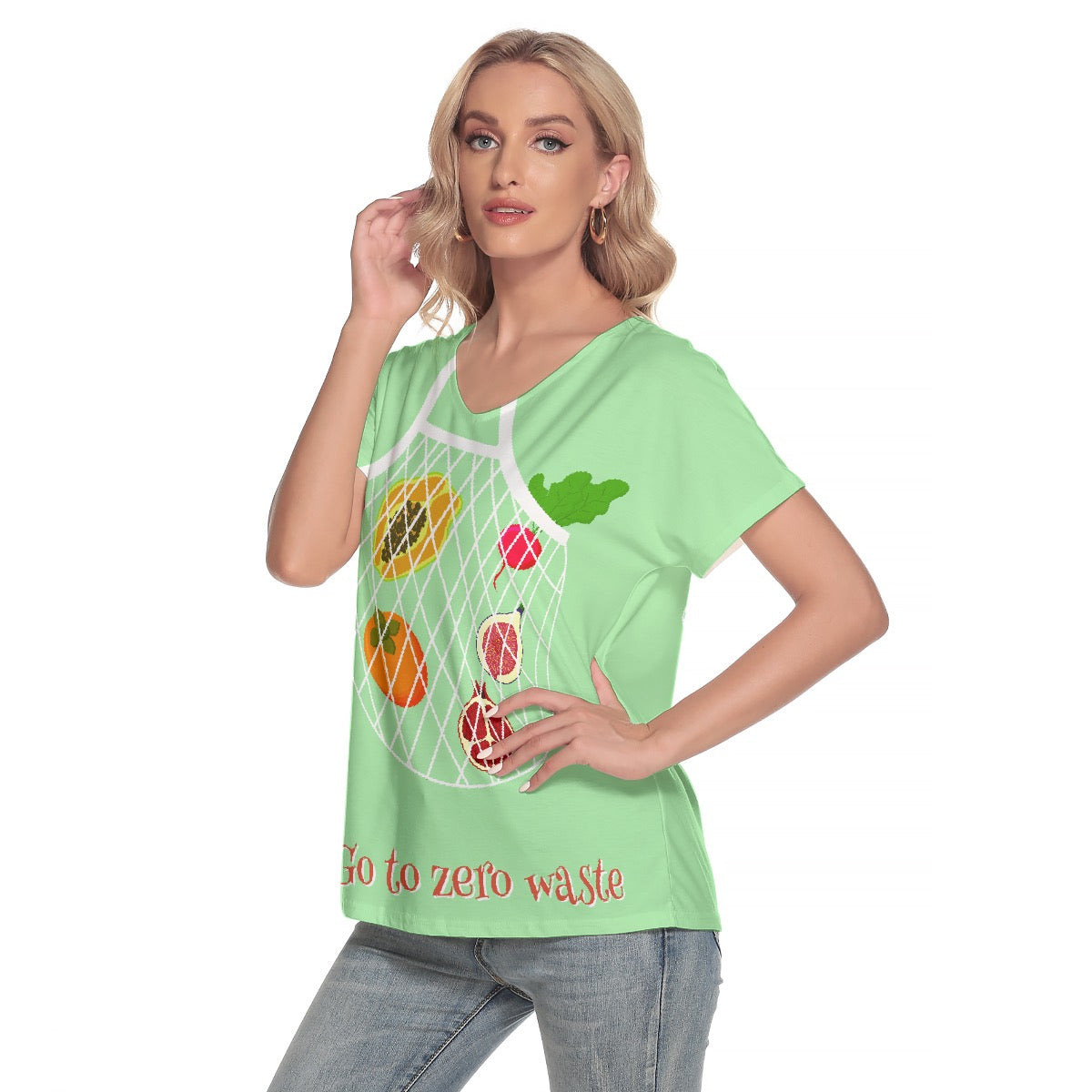 All-Over Print Women's Loose V-neck Short Sleeve T-shirt