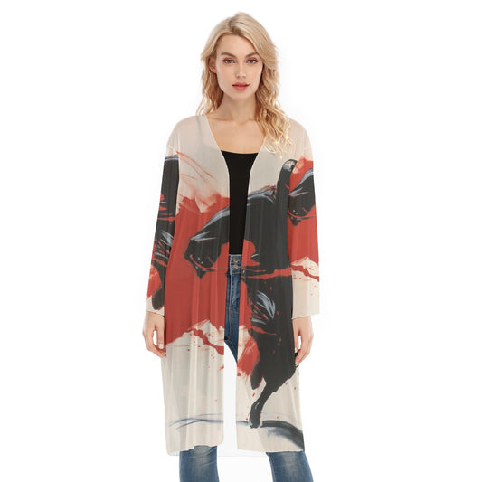 All- Over Print Women's Long Sleeve Mesh Cardigan