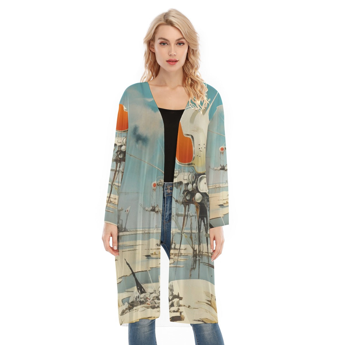 All- Over Print Women's Long Sleeve Mesh Cardigan