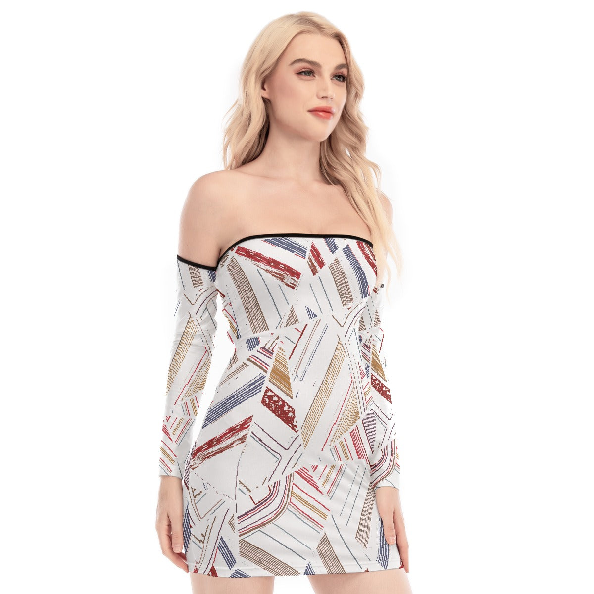 All-Over Print Women's Off-shoulder Back Lace-up Dress