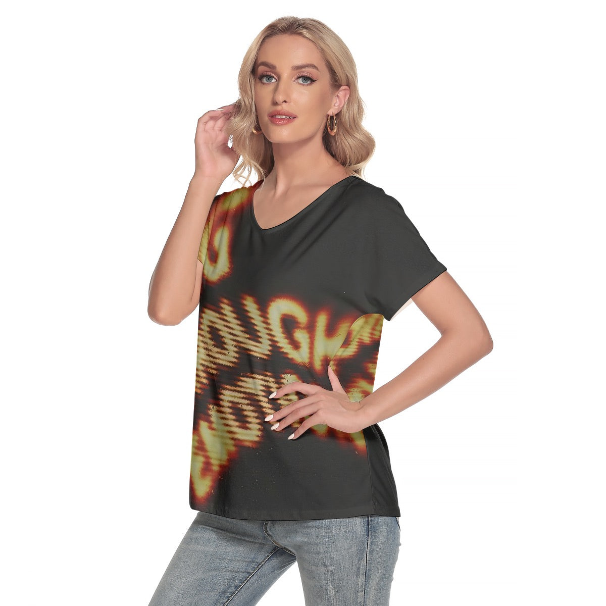 All-Over Print Women's Loose V-neck Short Sleeve T-shirt