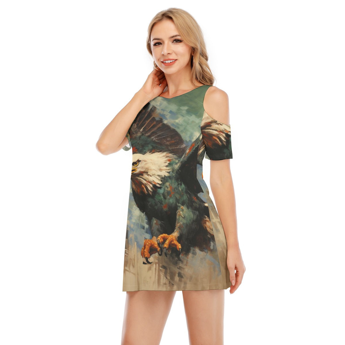 All-Over Print Women's Cold Shoulder Dress | 190GSM Cotton