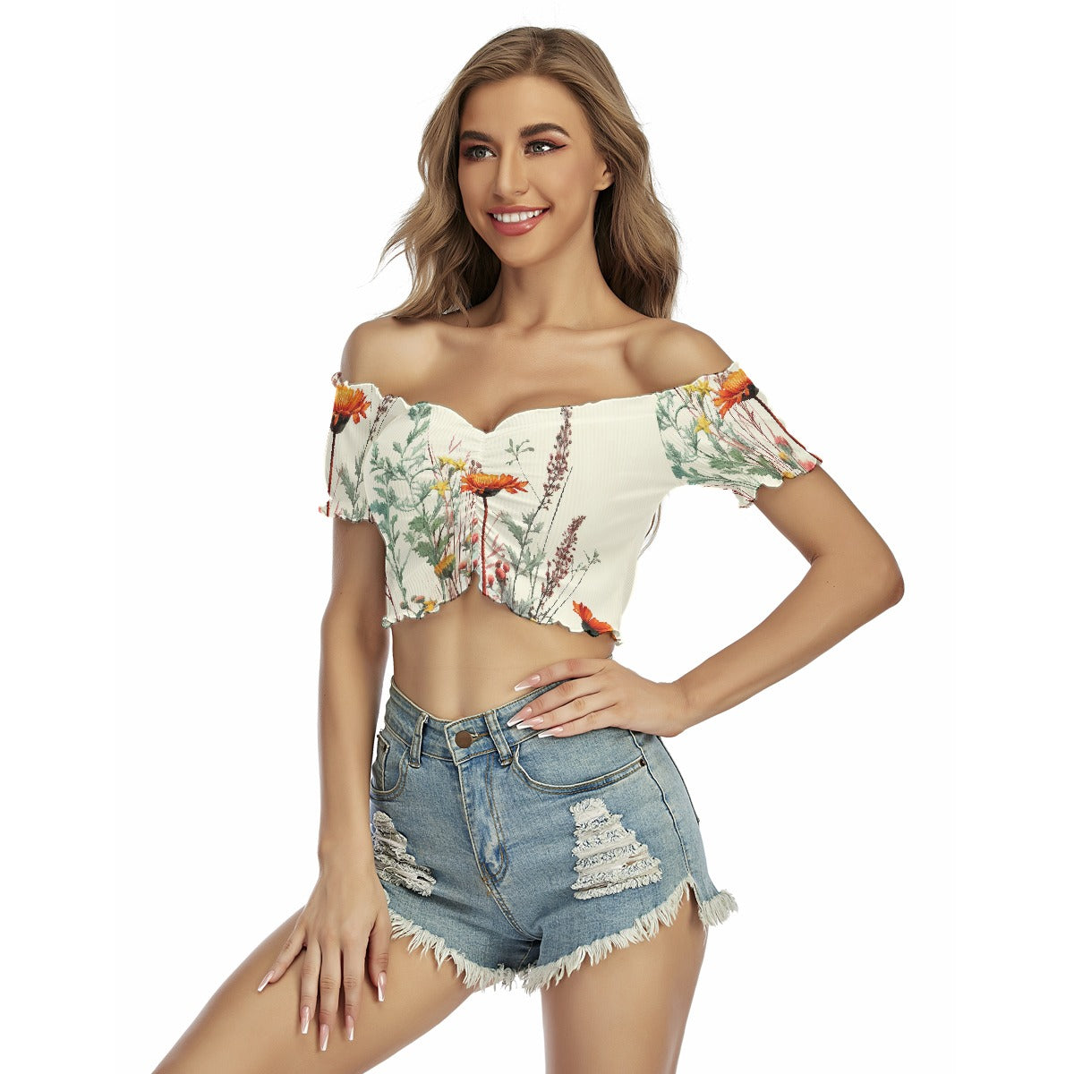 All-Over Print Women's One-shoulder Off-the-navel Short Sleeve T-shirt