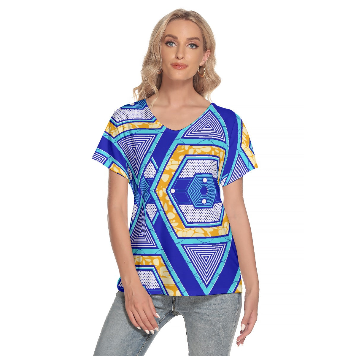 All-Over Print Women's Loose V-neck Short Sleeve T-shirt